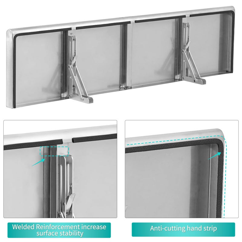 Picesa Concession Shelf 48"L x 12"Wï¼Œ22 gauge ASTM 304 Stainless Steel Folding Serving Food Shelves ï¼ŒWall Mount Shelving , Stainless Steel Shelf For Food Truck, grill area,BBQ working table, Restaurant .NSF - Image 3