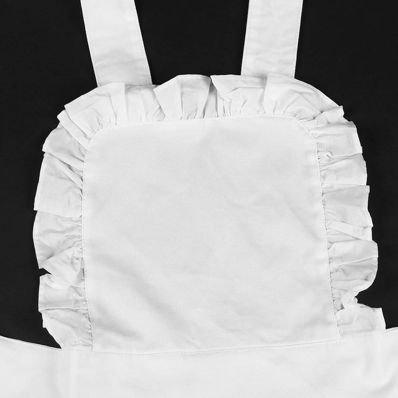 White Cotton Maid Apron for Women, Ruffle Hem, Solid Color, Adjustable Waist Strap - Durable Cotton Material, Elegant Styling, Ideal for Kitchen and Bar Use - Image 3