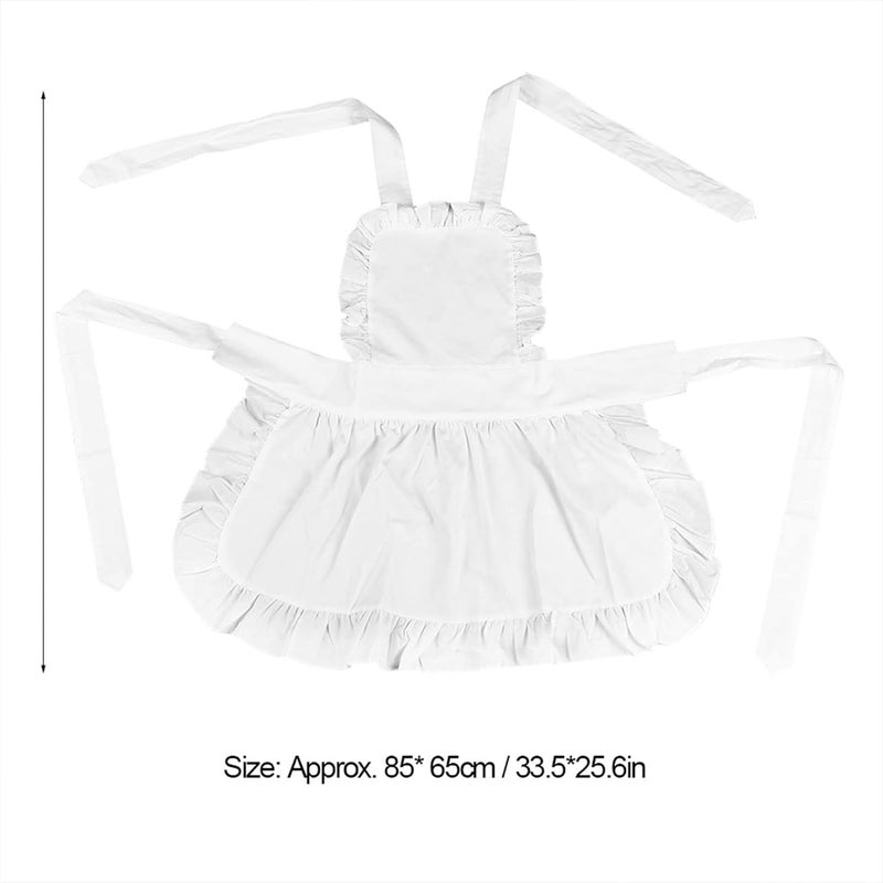 White Cotton Maid Apron for Women, Ruffle Hem, Solid Color, Adjustable Waist Strap - Durable Cotton Material, Elegant Styling, Ideal for Kitchen and Bar Use - Image 4