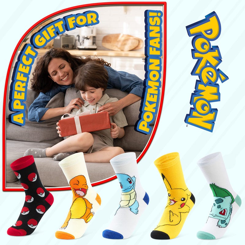 Pokemon Boys Socks 5 Pack Pikachu Ankle Socks Stretchy Breathable Crew Socks for Boys Girls Teenagers Women Gifts (Multi, 12.5, 4) - Image 3