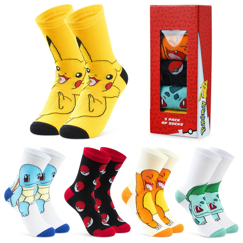 Pokemon Boys Socks 5 Pack Pikachu Ankle Socks Stretchy Breathable Crew Socks for Boys Girls Teenagers Women Gifts (Multi, 12.5, 4) - Image 1