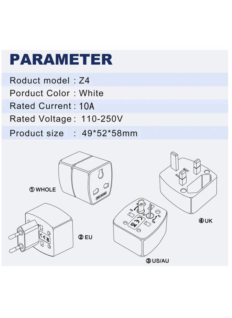 LDNIO - Z4 Universal Plug Adapter ABS VO With UK/EU/US/AU Pin & 2 Universal Socket (6A) - White - Image 1