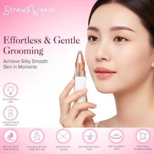 STRAW&WEAVE Facial Hair Removal Machine | Eyebrow Trimmer & Epilator | Trimmer For Women Private Part | 2 In 1 Trimmer 400 mAh Battery 1 Year Warranty | Painless Hair Removal Machine | Nose Hairs Remover - Image 2