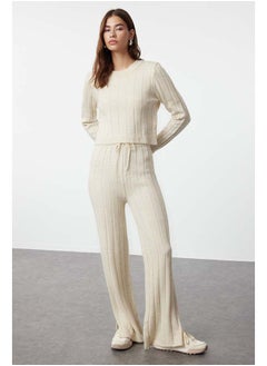 Beige Crop Soft Texture Knitwear Bottom-Top Set TWOAW25AU00038