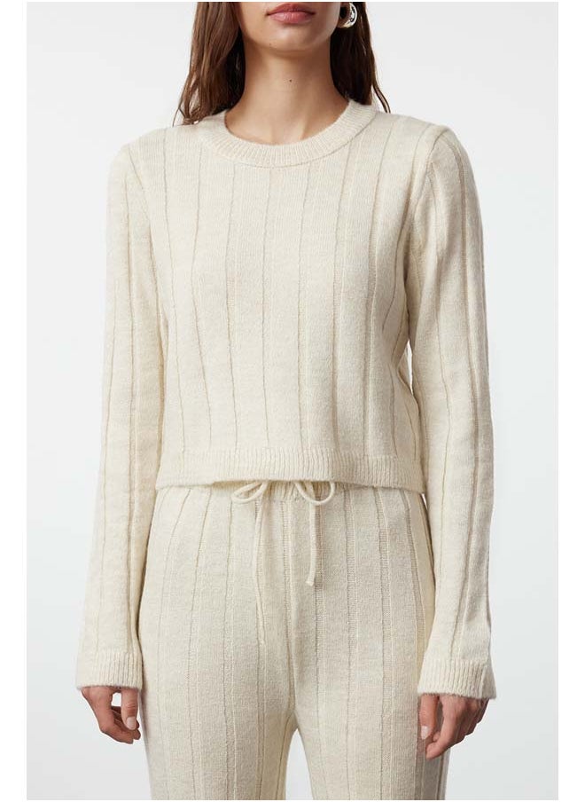 trendyol - Beige Crop Soft Texture Knitwear Bottom-Top Set TWOAW25AU00038 - Image 1
