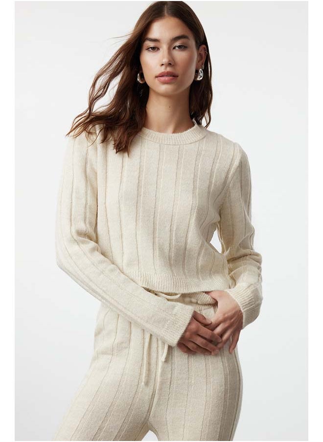 trendyol - Beige Crop Soft Texture Knitwear Bottom-Top Set TWOAW25AU00038 - Image 1