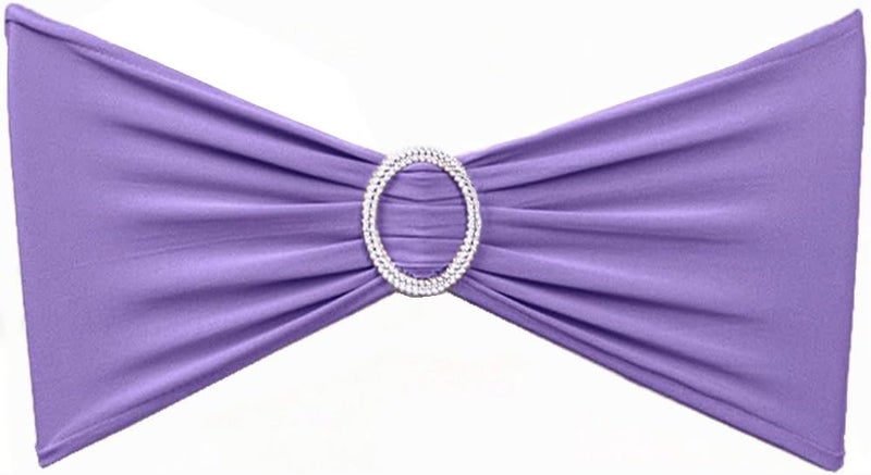 SINSSOWL 100PCS Spandex Lavender Chair Sashes for Wedding Stretch Chairs Bows Bands with Buckle for Party Banquet Birthday Engagement Events Decorations (Lavender) - Image 1