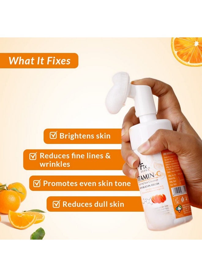 FIXDERMA 2% Vitamin C Face Wash Foaming Face Cleanser With Brush Face Wash For Women & Men Evens Skin Tone Reduces Fine Lines & Wrinkles Exfoliates The Skin 100Ml  - Image 3