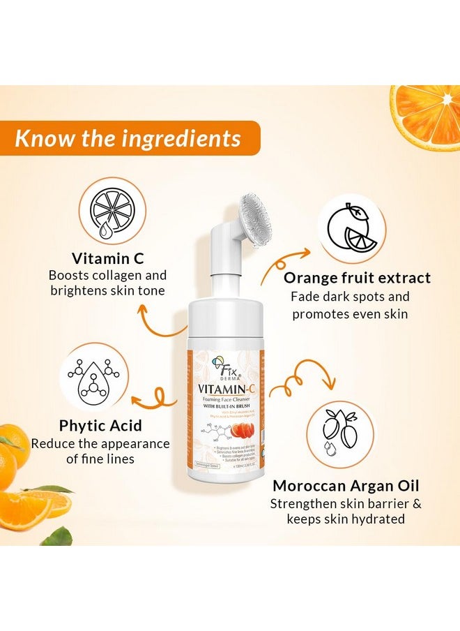 FIXDERMA 2% Vitamin C Face Wash Foaming Face Cleanser With Brush Face Wash For Women & Men Evens Skin Tone Reduces Fine Lines & Wrinkles Exfoliates The Skin 100Ml  - Image 5
