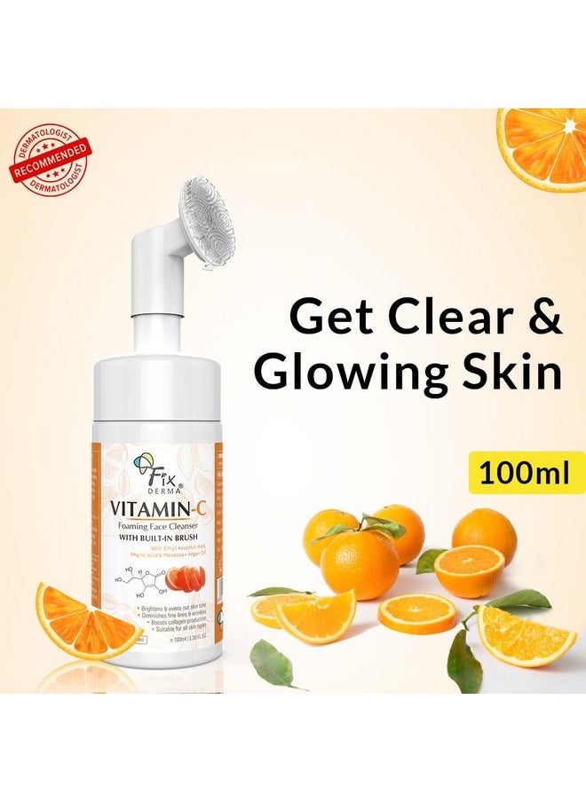 FIXDERMA 2% Vitamin C Face Wash Foaming Face Cleanser With Brush Face Wash For Women & Men Evens Skin Tone Reduces Fine Lines & Wrinkles Exfoliates The Skin 100Ml  - Image 2