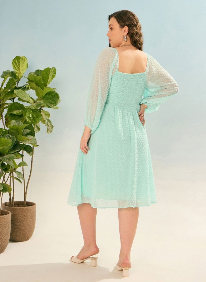 ساسافراس فستان نسائي بتصميم واسع بلون أخضر بحري - Image 4