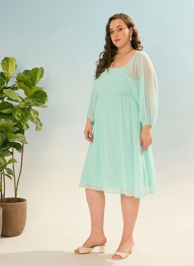 ساسافراس فستان نسائي بتصميم واسع بلون أخضر بحري - Image 3