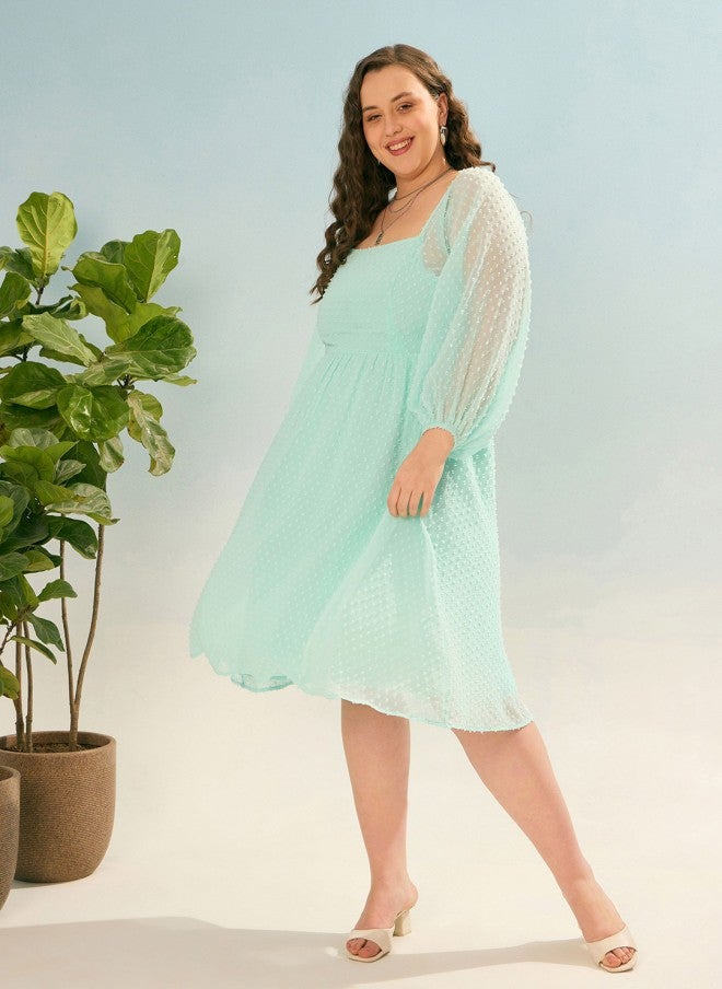 ساسافراس فستان نسائي بتصميم واسع بلون أخضر بحري - Image 5