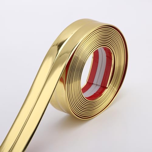 Trimold Multifunctional Wall Molding Trim & Corner Guards & Caulk Strip, Apply in Table Edge Door Frame Baseboard for Protection and Decoration, Shiny Gold, 16.4ft x 0.8in - Image 1