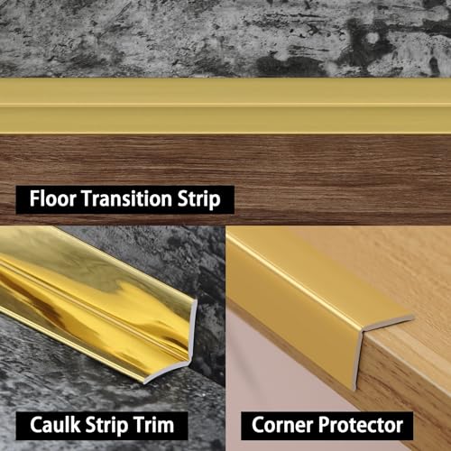 Trimold Multifunctional Wall Molding Trim & Corner Guards & Caulk Strip, Apply in Table Edge Door Frame Baseboard for Protection and Decoration, Shiny Gold, 16.4ft x 0.8in - Image 4