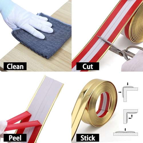Trimold Multifunctional Wall Molding Trim & Corner Guards & Caulk Strip, Apply in Table Edge Door Frame Baseboard for Protection and Decoration, Shiny Gold, 16.4ft x 0.8in - Image 5