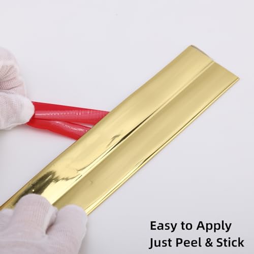 Trimold Multifunctional Wall Molding Trim & Corner Guards & Caulk Strip, Apply in Table Edge Door Frame Baseboard for Protection and Decoration, Shiny Gold, 16.4ft x 0.8in - Image 2