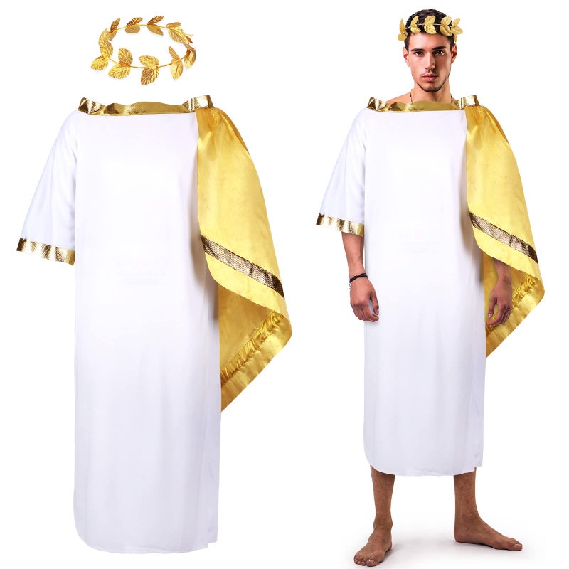 SATINIOR 2 PCS Halloween Greek Costume White Roman Toga Adult Toga Costume Tunic with Leaf Crown Headdress Laurel Wreath(M) - Image 2