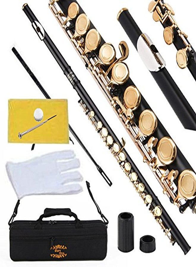 Glory Closed Hole C Flute With Case, Tuning Rod and Cloth and Gloves black/Laquer - Image 1