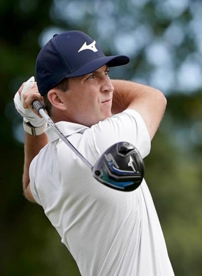 ميزونو قبعة ميزونو تور المسطحة ذات الإبزيم الخلفي القابل للتعديل | قبعة للجنسين قابلة للتعديل | مقاس واحد يناسب معظم الأحجام | كحلي-أبيض - Image 3