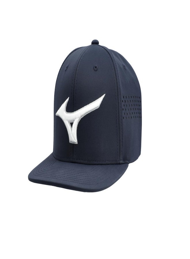 ميزونو قبعة ميزونو تور المسطحة ذات الإبزيم الخلفي القابل للتعديل | قبعة للجنسين قابلة للتعديل | مقاس واحد يناسب معظم الأحجام | كحلي-أبيض - Image 1