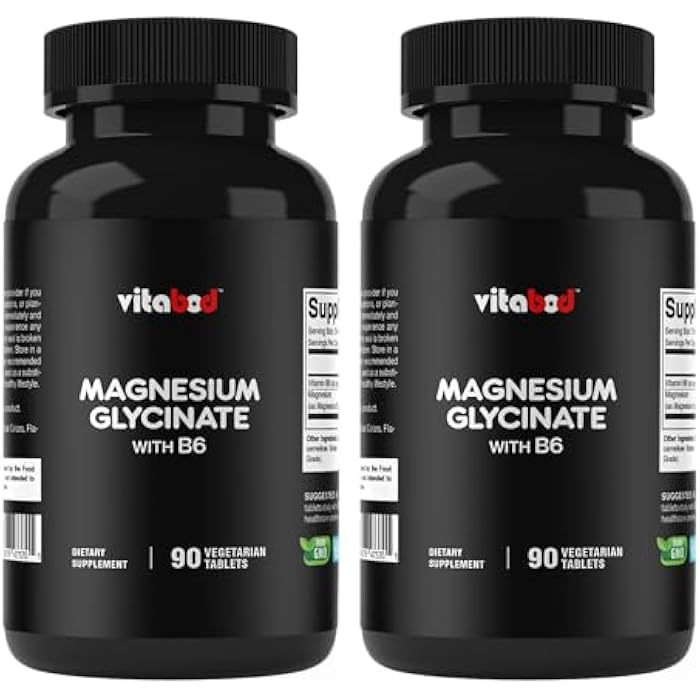 Vitabod Magnesium Glycinate 1000 mg per Serving Providing 300mg of Elemental Magnesium - 90 Vegetarian Tablets - Chelated Form - Supports Muscle, Joint, and Heart Health*- 2 Pack - Image 1