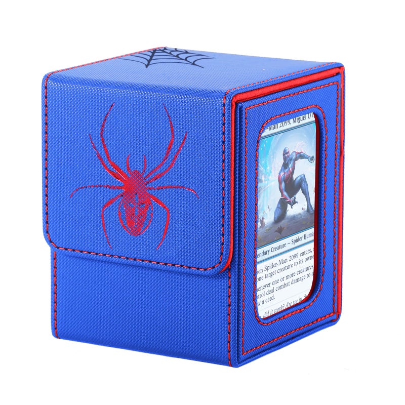 Stepane Commander Deck Box for MTG with double display windows,Card Storage Box Fits 120+ Single sleveed Cards,Magnetic Card Box with 2 Dividers&2 Toploaders for TCG Blue/Red - Image 1