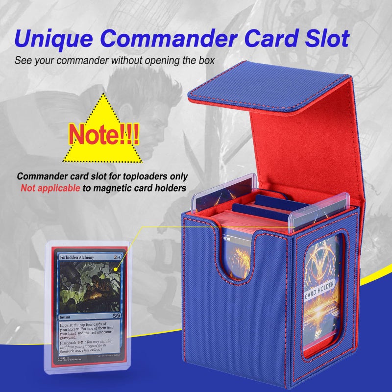Stepane Commander Deck Box for MTG with double display windows,Card Storage Box Fits 120+ Single sleveed Cards,Magnetic Card Box with 2 Dividers&2 Toploaders for TCG Blue/Red - Image 3
