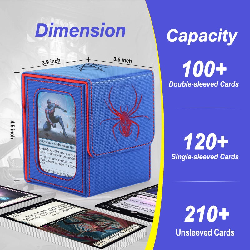Stepane Commander Deck Box for MTG with double display windows,Card Storage Box Fits 120+ Single sleveed Cards,Magnetic Card Box with 2 Dividers&2 Toploaders for TCG Blue/Red - Image 5