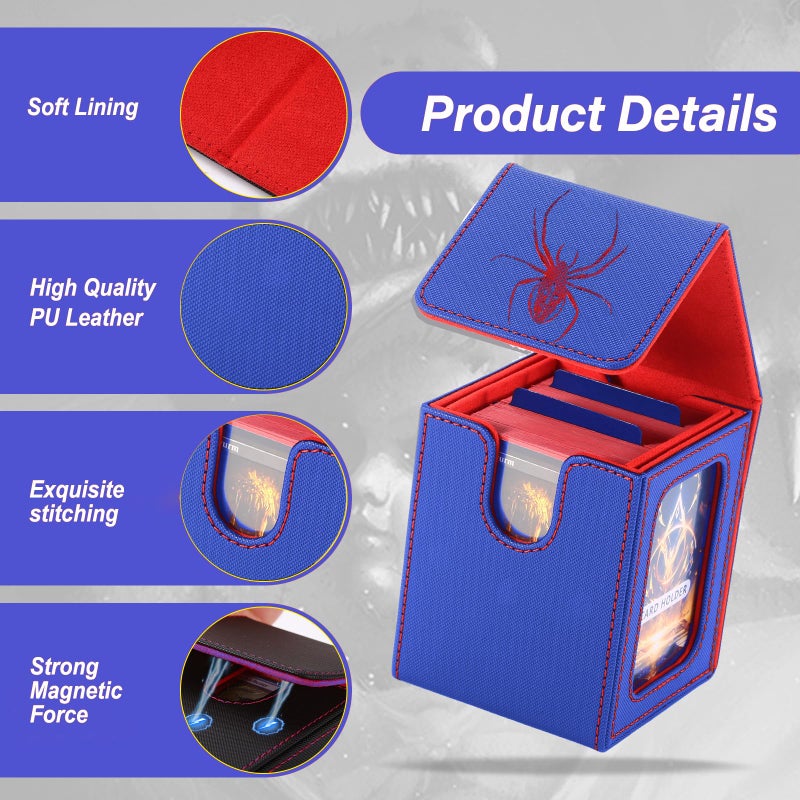 Stepane Commander Deck Box for MTG with double display windows,Card Storage Box Fits 120+ Single sleveed Cards,Magnetic Card Box with 2 Dividers&2 Toploaders for TCG Blue/Red - Image 4