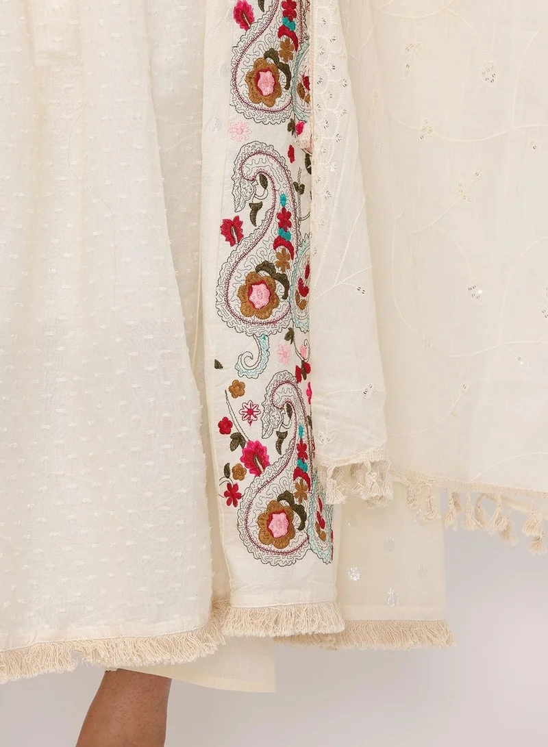 Ishin Off White WOMEN Off White Cotton Kurta Sets - 3pcs for Women | Best Price UAE