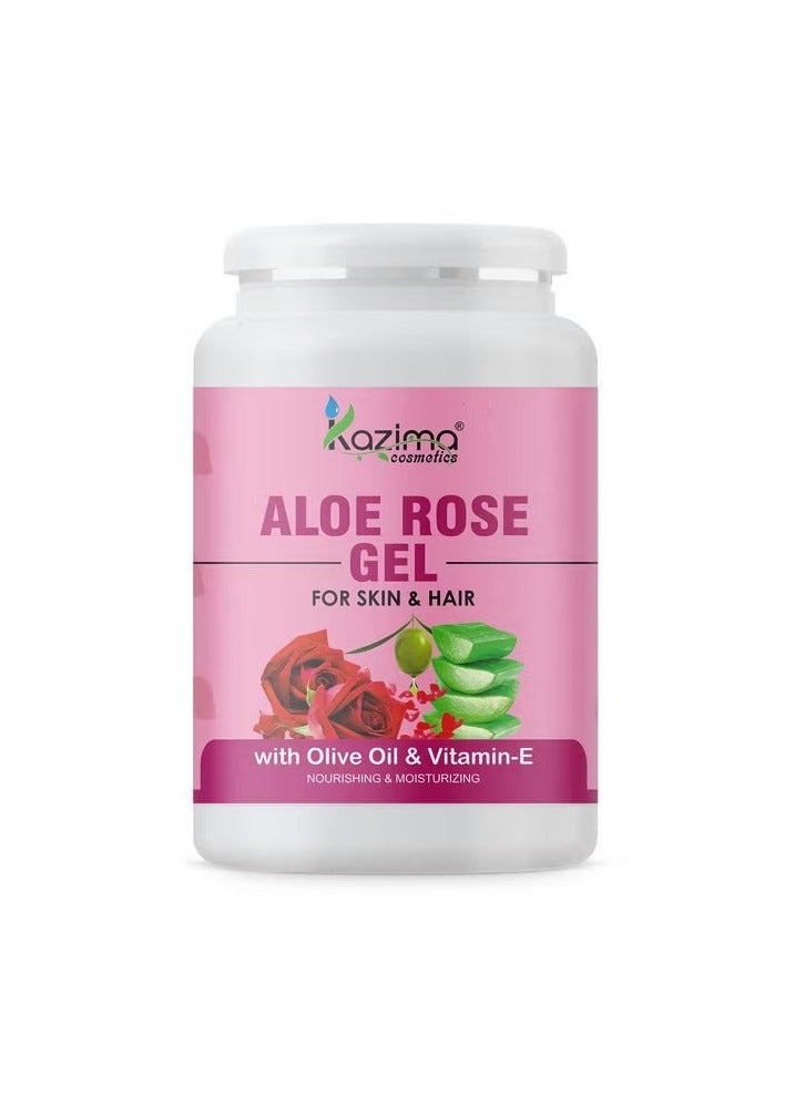 KAZIMA Aloe Rose Gel With Pure Aloe Vera, Olive & Vitamin E For Face, Skin & Hair - Moisturizing, Sunburn, Acne Scars, Wrinkles & Dark Circles (500gm) - Image 1