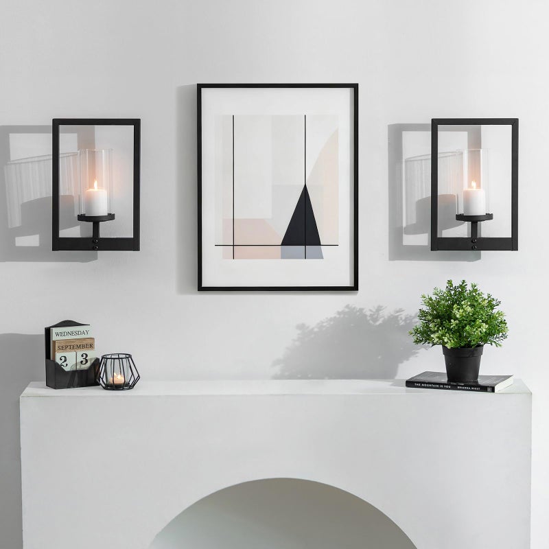 Walasis Black Candle Sconces Wall Decor: Set of 2 Metal Morden Style Frame Wall Candle Holder with Hurricane - Wall Mounted Minimalism Decorations for Living Room Hallway - Image 5