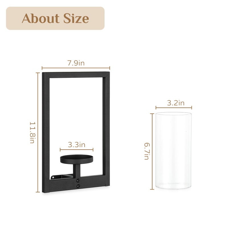 Walasis Black Candle Sconces Wall Decor: Set of 2 Metal Morden Style Frame Wall Candle Holder with Hurricane - Wall Mounted Minimalism Decorations for Living Room Hallway - Image 3