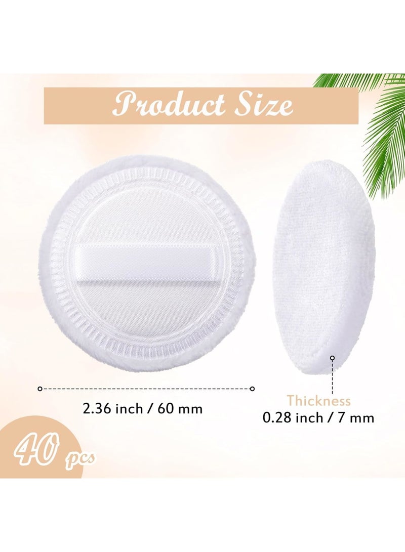 SYOSI Cotton Powder Puff Bulk, Washable Round Makeup Puff with Ribbon for Face and Body Cosmetic Application, Soft Reusable Dusting Puffs 6cm, 40 Pcs White - Image 3