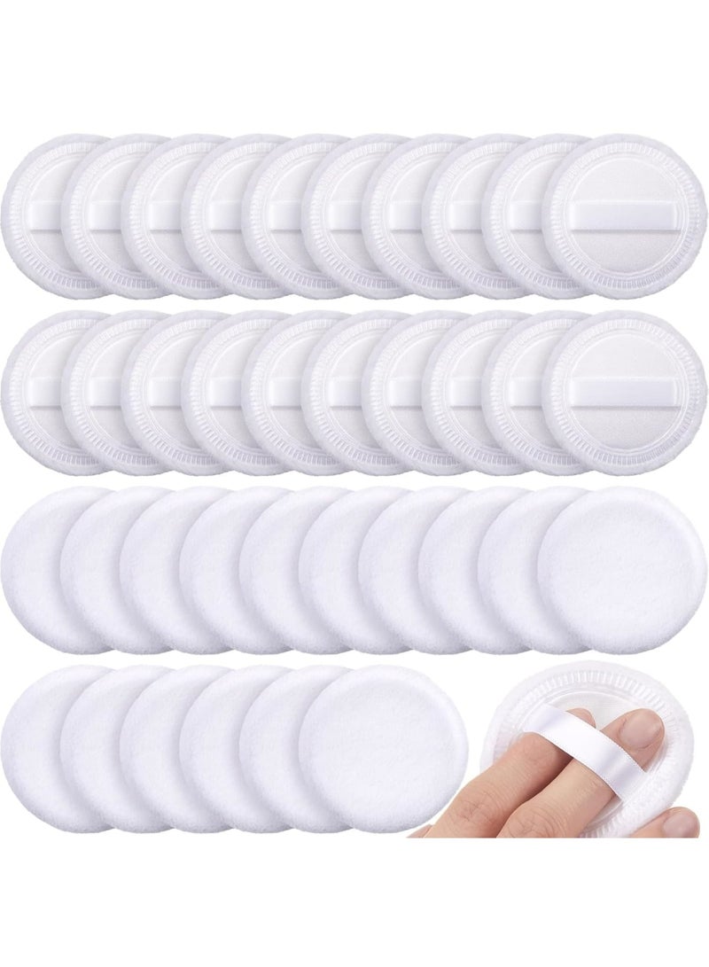 SYOSI Cotton Powder Puff Bulk, Washable Round Makeup Puff with Ribbon for Face and Body Cosmetic Application, Soft Reusable Dusting Puffs 6cm, 40 Pcs White - Image 1