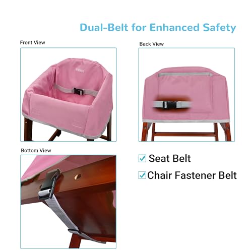 Solfres DualBelt Baby High Chair Cover Upgrade Version for Wooden or Restaurant High Chair Sturdy and Robust Material Waterproof Washable Stain and Slip Resistant Pink - Image 3