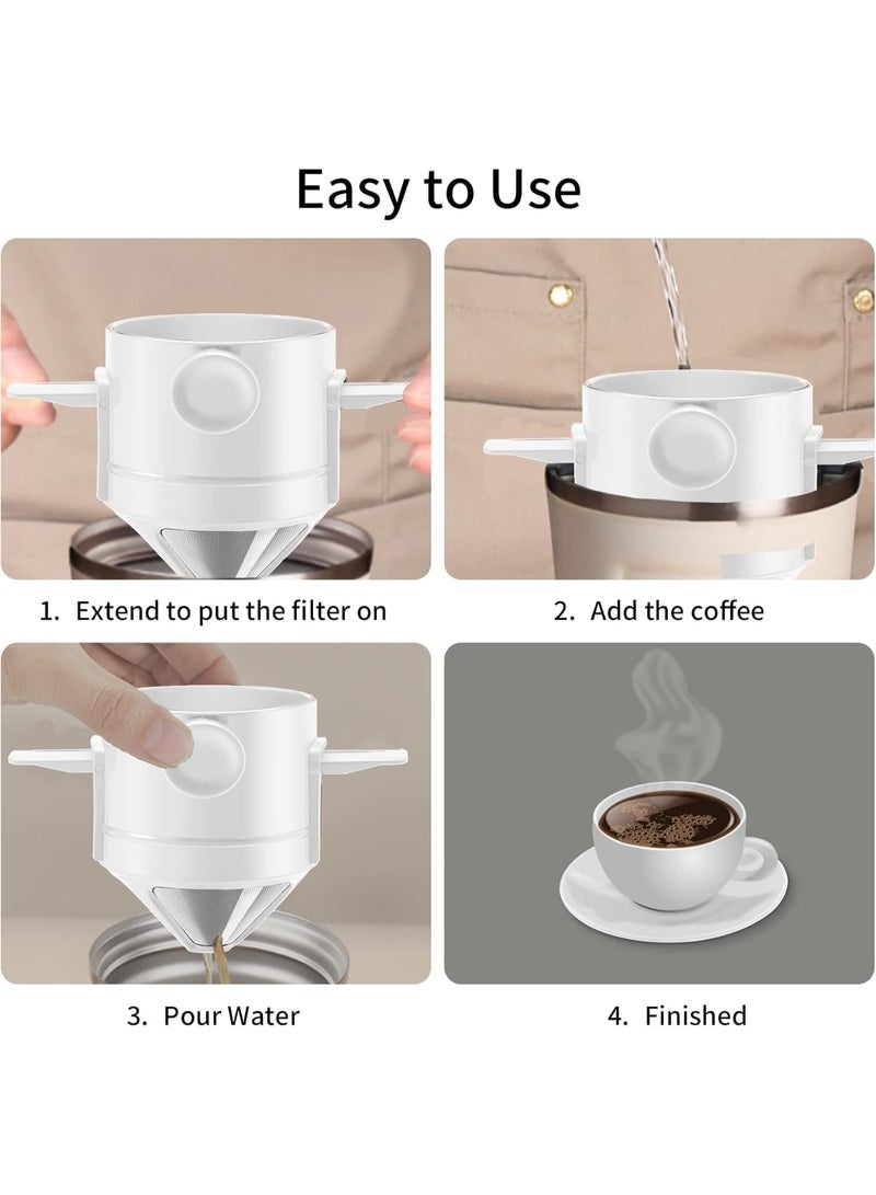 Pour Over Coffee Filter, Portable Stainless Steel Reusable Coffee Dripper Cone - Mini Collapsible Paperless Single Serve 1-2 Cup Coffee Maker for Travel Camping Offices Backpacking (White)  - Image 2