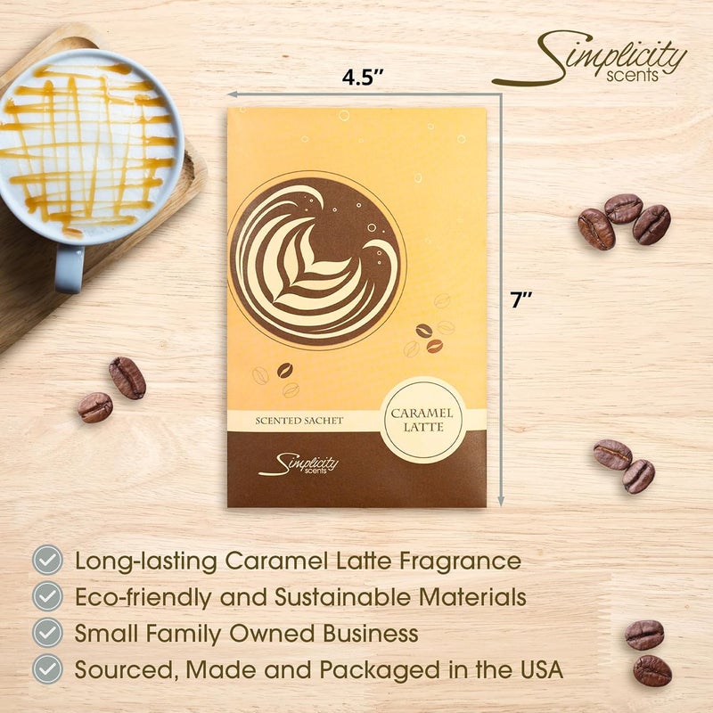 FloralSimplicity Floral Simplicity Caramel Latte Scented Sachets Pack of 6, Fall & Winter - Long-Lasting Scented Bags, Home Fragrance, Air Freshener & Deodorizer for Closet, Room, Drawer, or Cars, Made in The USA - Image 3