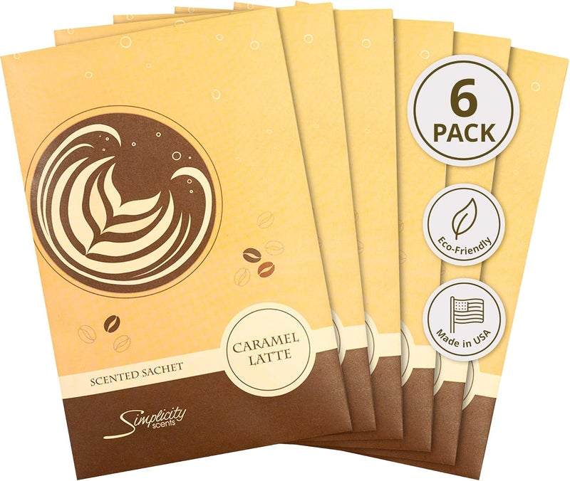 FloralSimplicity Floral Simplicity Caramel Latte Scented Sachets Pack of 6, Fall & Winter - Long-Lasting Scented Bags, Home Fragrance, Air Freshener & Deodorizer for Closet, Room, Drawer, or Cars, Made in The USA - Image 1