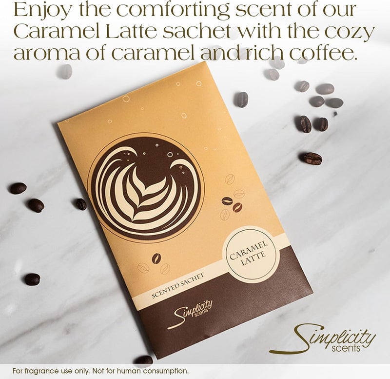 FloralSimplicity Floral Simplicity Caramel Latte Scented Sachets Pack of 6, Fall & Winter - Long-Lasting Scented Bags, Home Fragrance, Air Freshener & Deodorizer for Closet, Room, Drawer, or Cars, Made in The USA - Image 4