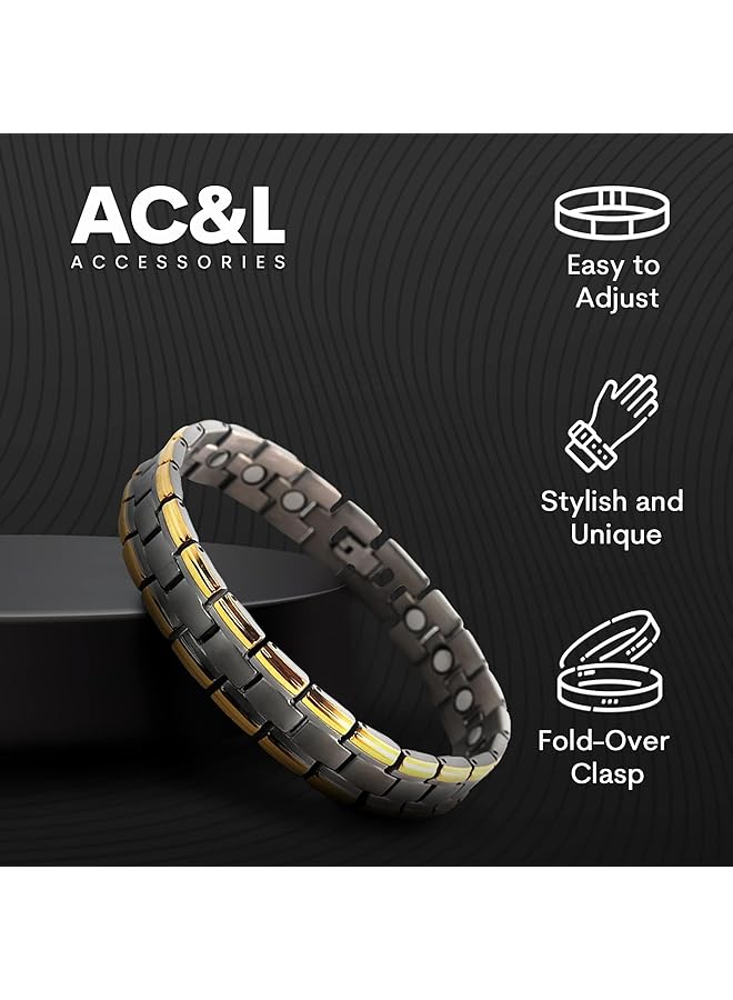 AC&L Elegant Mens Pure Titanium Bracelet Gun Metal & Gold - Image 3