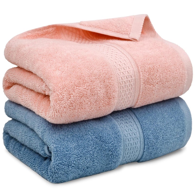 Cleanbear Ultra Soft Bath Towel Set of 2 100 Cotton Towels for Shower Spa or Swim Use Medium Weight Extra Absorbent 55 x 27 12 Inches Pink BlueGrey