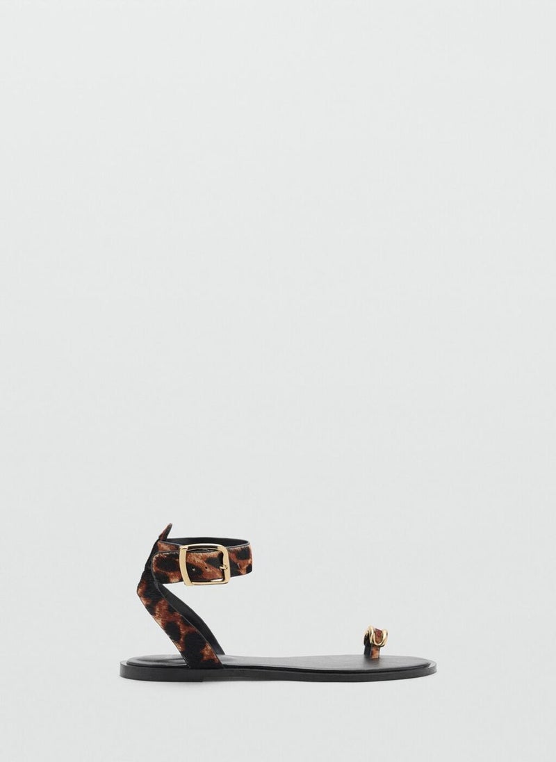 MANGO Animal-Print Leather Sandals  - Image 1