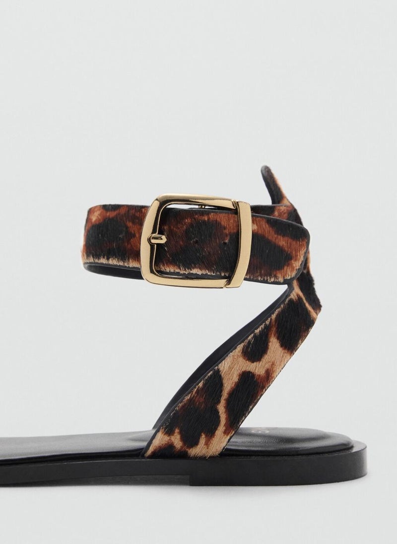 MANGO Animal-Print Leather Sandals  - Image 3