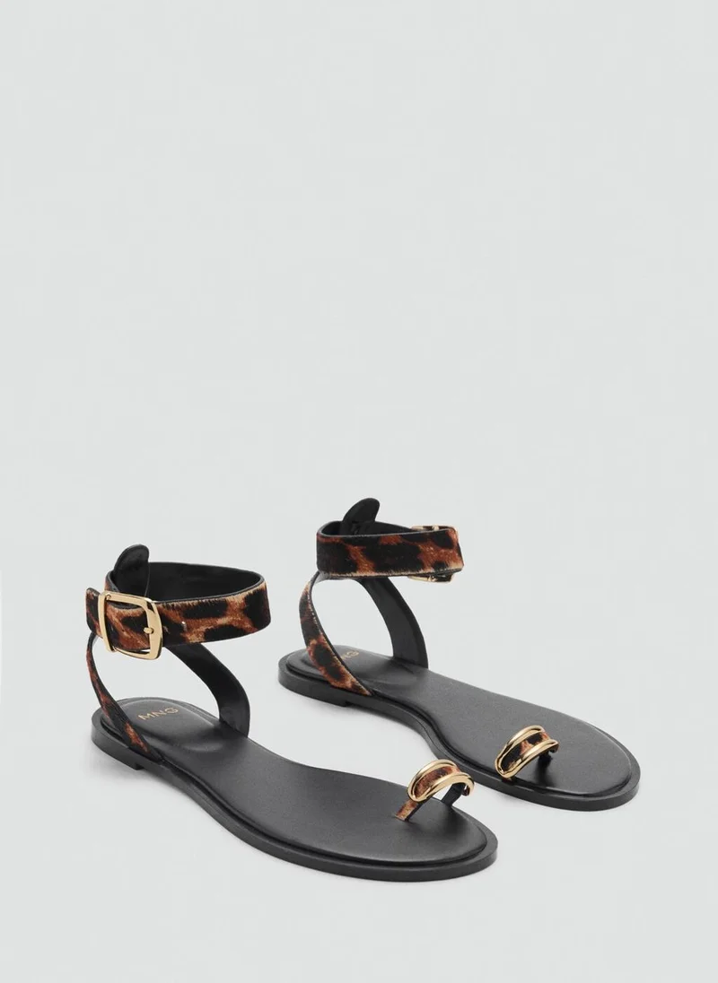 MANGO Animal-Print Leather Sandals