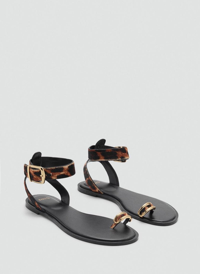 MANGO Animal-Print Leather Sandals  - Image 2