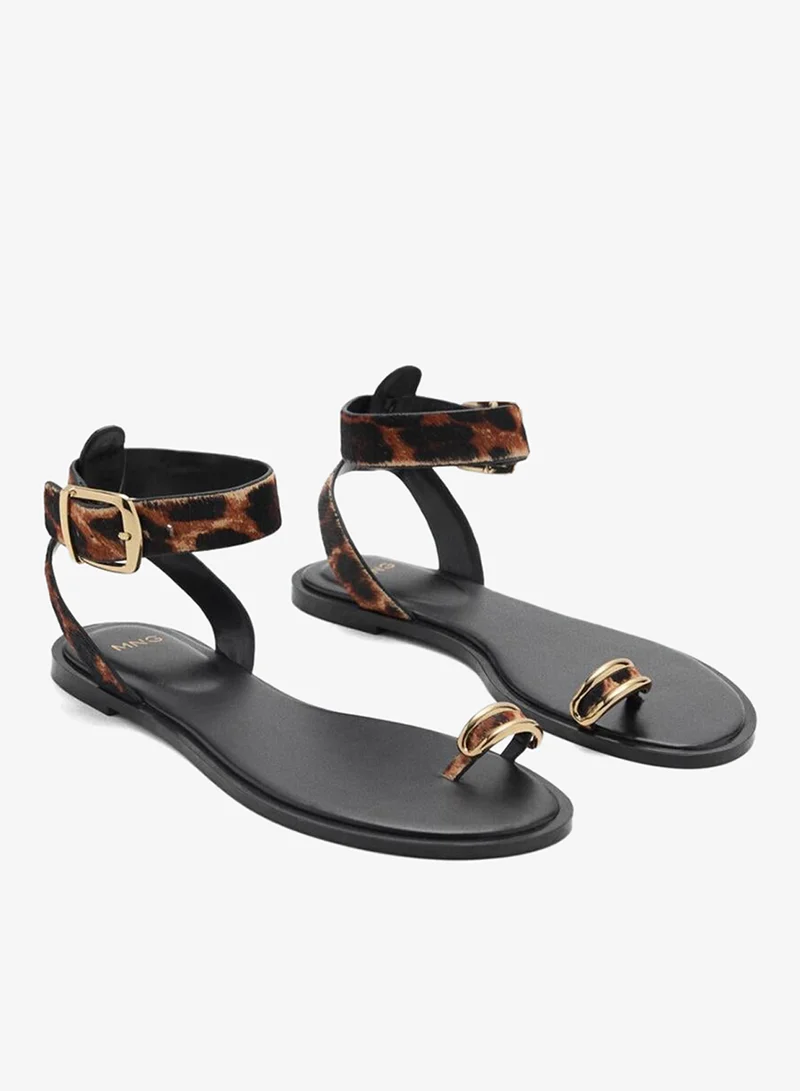 مانجو صنادل جلد بطبعة حيوانات