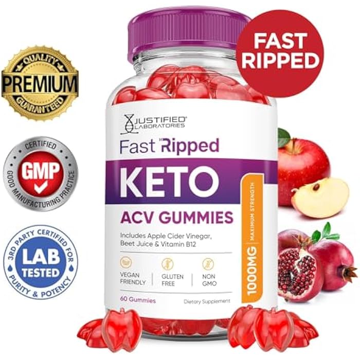 Justified Laboratories Fast Ripped Keto ACV Gummies Advanced Formula 1000MG Fast Ripped Keto Gummies Apple Cider Vinegar Formulated with Pomegranate Beet Juice Powder B12 Vegan Non GMO 60 Gummys - Image 3