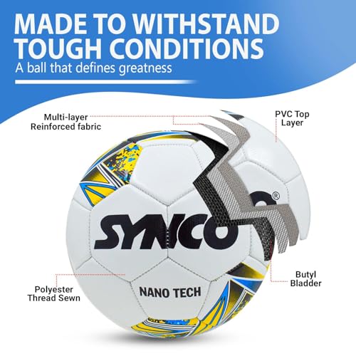 Synco Football Nano Tech | Football for Training & Practice | PVC Machine Stitched | 32 Panel | Suitable for Soft & Grass Ground | Training Soccer Ball for Beginners | Soccer Ball Size 5 - Image 4